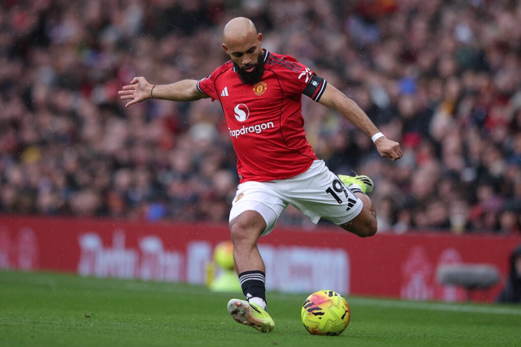 Bryan Mbeumo of Manchester United during the Premier League match between Manchester United and Tottenham Hotspur at Old Trafford on February 07, 2026