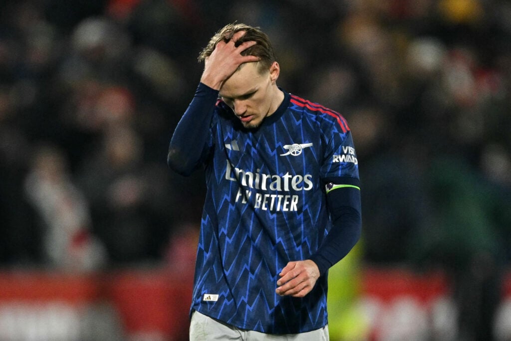 Martin Odegaard looking dejected during an Arsenal game