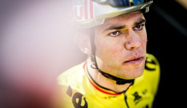Belgian Wout van Aert of Team Visma-Lease a Bike pictured in action during the reconnaissance of the track ahead of this year's Paris-Roubaix cycling race, Thursday 10 April 2025, around Roubaix, France. The Paris-Roubaix cycling races will take place this weekend, with the women riding on Saturday and the men on Sunday. BELGA PHOTO JASPER JACOBS (Photo by JASPER JACOBS / BELGA MAG / Belga via AFP)