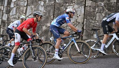 LEGNANO, ITALY - OCTOBER 06: (L-R) Nicolo Garibbo of Italy and Team UKYO and Andrea Raccagni Noviero of Italy and Team Soudal Quick-Step compete during the 106th Coppa Bernocchi 2025 a 191.6km one day race from Legnano to Legnano on October 06, 2025 in Legnano, Italy.