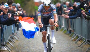 HARELBEKE, BELGIUM - MARCH 28: Race winner Mathieu Van Der Poel of Netherlands and Team Alpecin - Deceuninck competes passing through the Oude Kwaremont cobblestones sector while fans cheer during the 68th E3 Saxo Bank Classic - Harelbeke 2025 a 208.8km one day race from Harelbeke to Harelbeke / #UCIWT / on March 28, 2025 in Harelbeke, Belgium. (Photo by Tim de Waele/Getty Images)