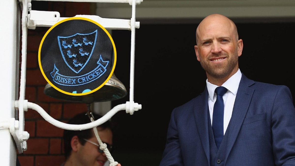Matt Prior with Sussex logo