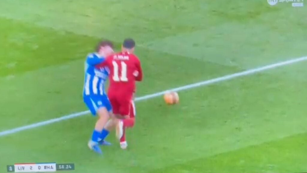 Mohamed Salah battling with Ferdi Kadioglu at Anfield in the FA Cup fourth round