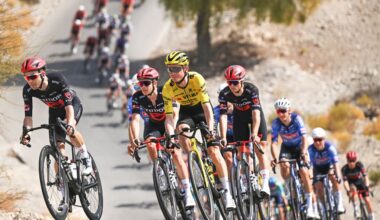 BIMMAH SINKHOLE, OMAN - FEBRUARY 07: (L-R) William Barta of United States and Tudor Pro Cycling Team and Sepp Kuss of United States and Team Visma