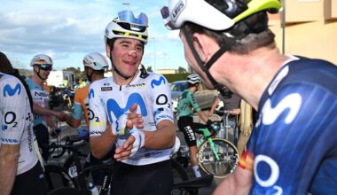 TORREBLANCA, SPAIN - FEBRUARY 04: Cian Uijtdebroeks of Belgium and Movistar Team reacts after the 77th Volta Comunitat Valenciana 2026, Stage 1 a 160km stage from Segorbe to Torreblanca on February 04, 2026 in Torreblanca, Spain. (Photo by Szymon Gruchalski/Getty Images)