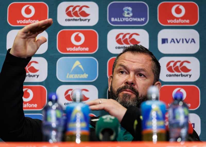 Ireland head coach Andy Farrell speaks to the media following Tuesday morning's team announcement. Photograph: Ben Brady/Inpho