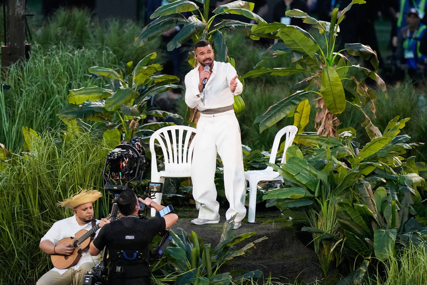 Ricky Martin performed with Bad Bunny during halftime of the NFL Super Bowl 60 football game between the Seattle Seahawks and the New England Patriots, Sunday in Santa Clara, Calif.