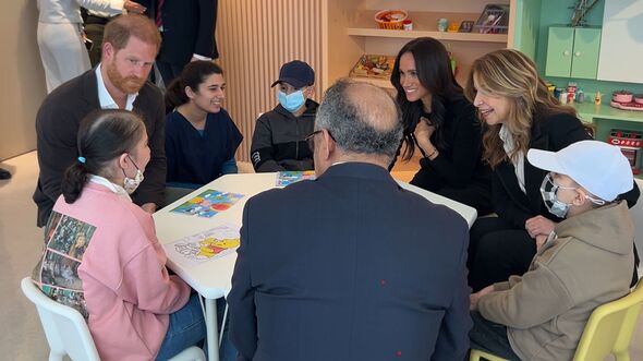 The Duke and Duchess of Sussex speaking to young cancer patients