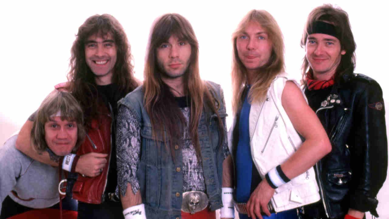 Iron Maiden posing for a photograph in 1985
