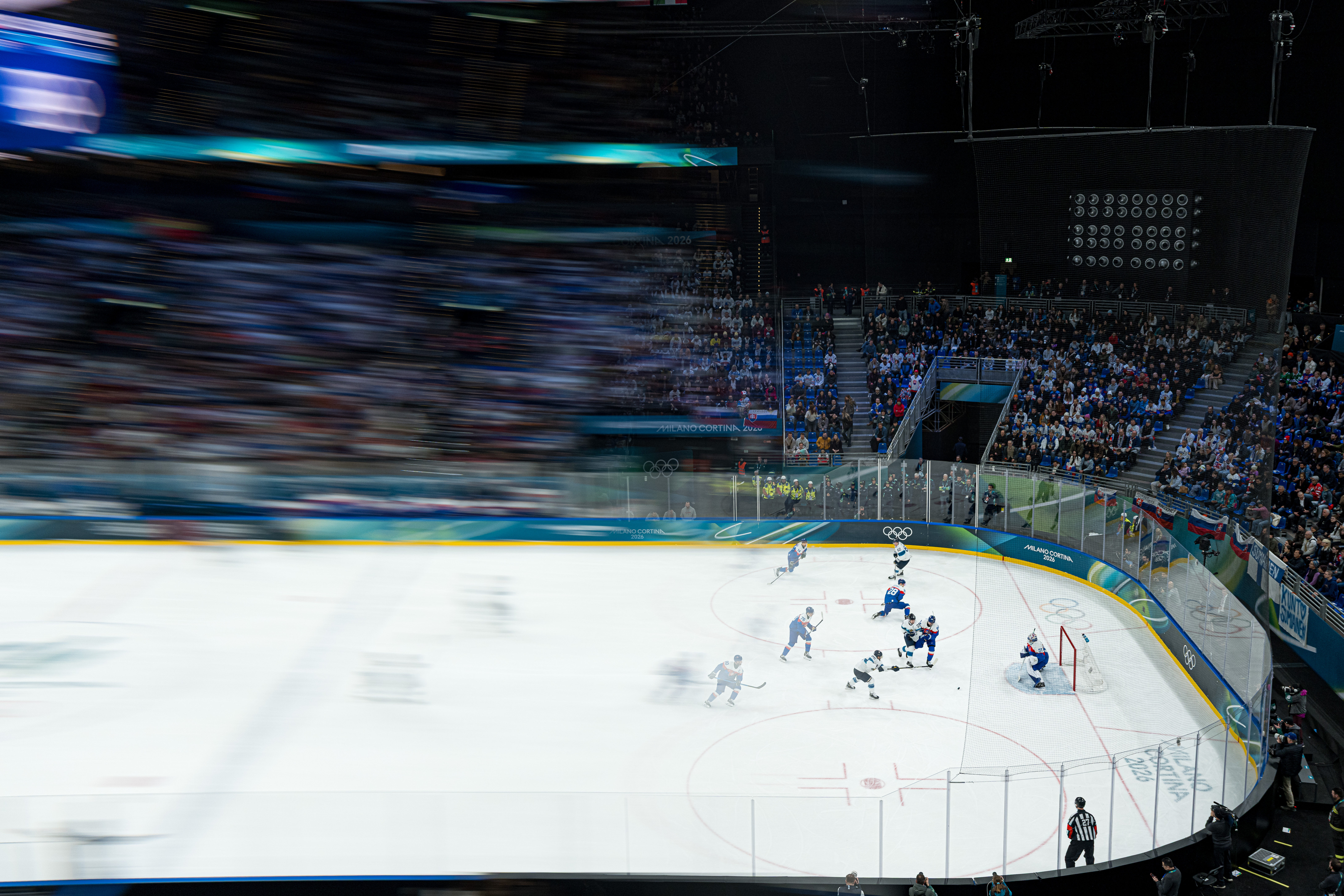 MILAN, ITALY - FEBRUARY 11: (EDITOR'S NOTE: this image is captured using a glass blur filter) A general view of Milano Santagiulia Ice Hockey Arena during the Men&amp;apos;s Preliminary Group B match between Slovakia and Finland on day five of the Milano Cortina 2026 Winter Olympic games at Milano Santagiulia Ice Hockey Arena on February 11, 2026 in Milan, Italy. (Photo by Andy Cheung/Getty Images)