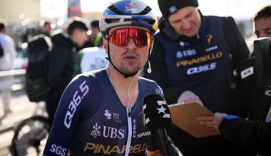 YECLA, SPAIN - FEBRUARY 13: Second place winner Thomas Pidcock of Great Britain and Team Pinarello Q36.5 Pro Cycling meets the media press after the 46th Vuelta a la Region de Murcia 2026, Stage 1 a 83.5km stage from Fortuna to Yecla 598m / The race has been neutralized due to strong winds and will resume again at 2pm from the town of Fortuna / on February 13, 2026 in Yecla, Spain. (Photo by Dario Belingheri/Getty Images)