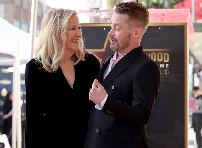 HOLLYWOOD, CALIFORNIA - DECEMBER 01: (L-R) Catherine O'Hara and Macaulay Culkin attend the ceremony honoring Macaulay Culkin with a Star on the Hollywood Walk of Fame on December 01, 2023 in Hollywood, California. (Photo by Amy Sussman/Getty Images)