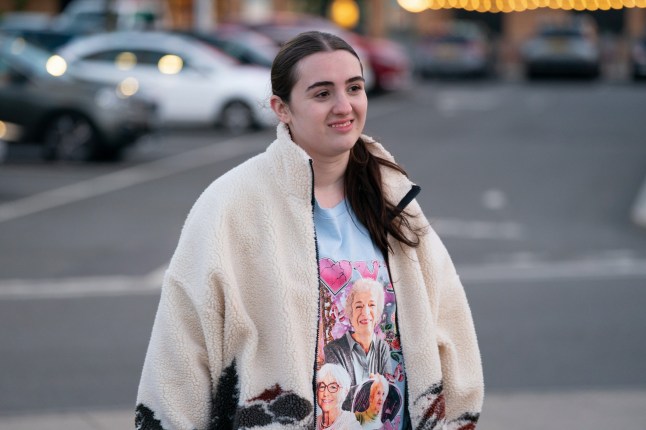 Lucia Keskin stood wearing a fluffy fleece in a car park.