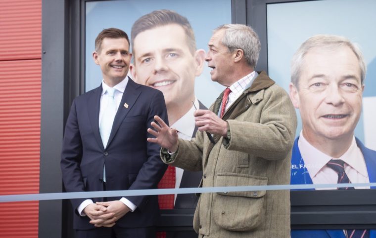 Reform UK leader Nigel Farage (right) and Reform UK's Gorton and Denton by-election candidate Matt Goodwin open their campaign headquarters in Malbern Business Park, Denton. Picture date: Thursday February 5, 2026. PA Photo. Photo credit should read: Danny Lawson/PA Wire