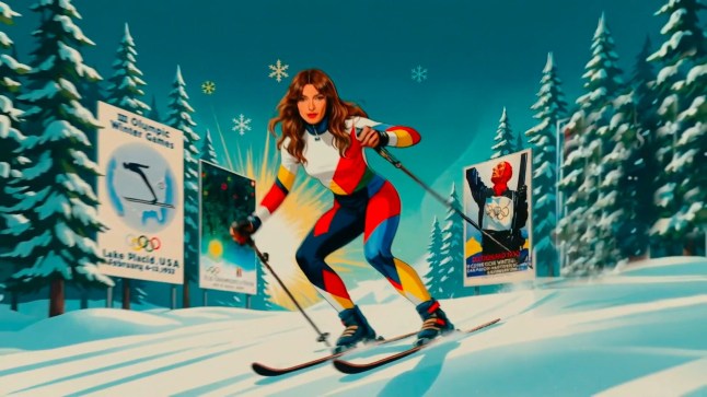 A cartoon of Sabrina Impacciatore skiing.
