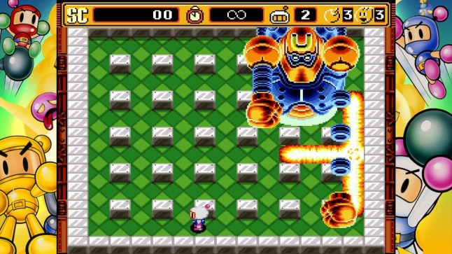 Super Bomberman Collection screenshot of a boss battle