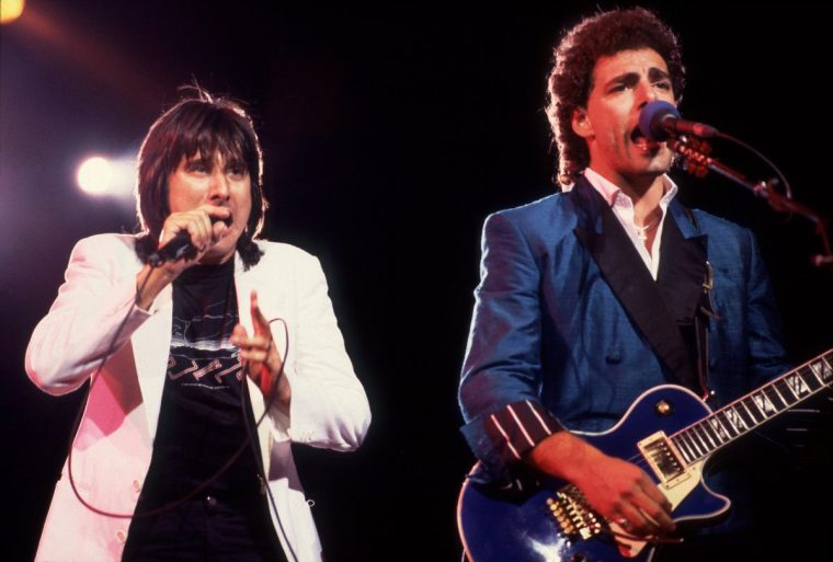 Steve Perry and Neal Schon of Journey at the Rosemont Horizon in Rosemont, Illinois, June 12, 1983. (Photo by Paul Natkin/Getty Images)