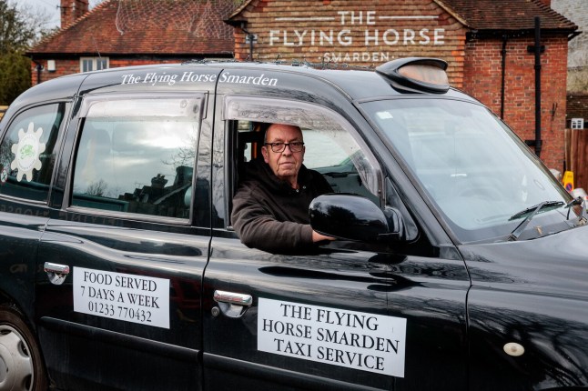 WORDS BYLINE: Alex Keir A pub landlord has bought his own black cab to offer free taxi rides home for customers after they enjoy a drink. Paul Hartfield, who runs The Flying Horse in Smarden, near Ashford, gives punters a lift as long as they live no more than three miles away. The service - which has been running since November - does not make any profit for the pub, with passengers instead encouraged to make a donation to charity. Mr Hartfield, who used to own a black cab garage and drives the taxi himself, recently took over the site from his daughter Natasha. Now, the landlord says the initiative aims to keep the venue???s ???community-first??? spirit going. ???I bought it especially for the pub, I know cabs,??? he explained. ???This pub has done a lot for charity, and we have some great customers in the village. ???There are a lot of lovely people who come here. ???So when they ring up and book a table, I ask them if they want a lift home.??? Since starting the taxi service three months ago, Mr Hartfield has already helped about 100 people get home safely. The Cage Lane pub, which is owned by Faversham-based brewer Shepherd Neame, has raised ??700 for the MND Association, while the black cab also took part in the village tractor run before Christmas. The initiative will continue raising funds for the MND Association for six months before switching to a new charity. Featuring: Paul Hartfield has bought a new black cab to give free lifts to customers at The Flying Horse, Smarden When: 20 Feb 2026 Credit: Shepherd Neame/Cover Images **All usages and enquiries, please contact info@cover-images.com - +44 (0)20 3397 3000**