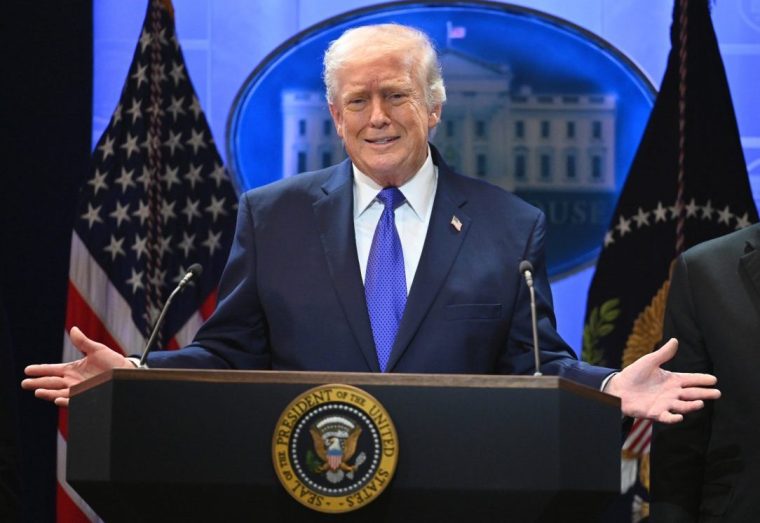 WASHINGTON, DC - FEBRUARY 20: U.S. President Donald Trump speaks during a press briefing at the White House on February 20, 2026 in Washington, DC. The U.S. Supreme Court on February 20 ruled against Trump's use of emergency powers to implement international trade tariffs, a central portion of the administration's core economic policy. (Photo by Chen Mengtong/China News Service/VCG via Getty Images)