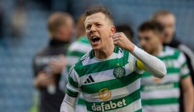 Callum McGregor celebrates at Rugby Park.