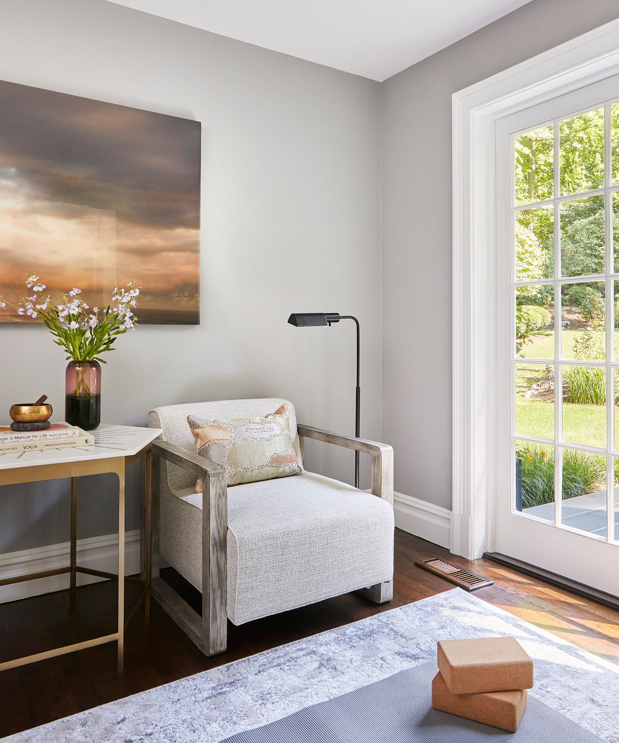 Grey yoga room