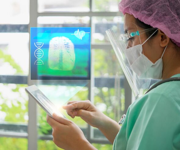 Doctor examines lung x-ray