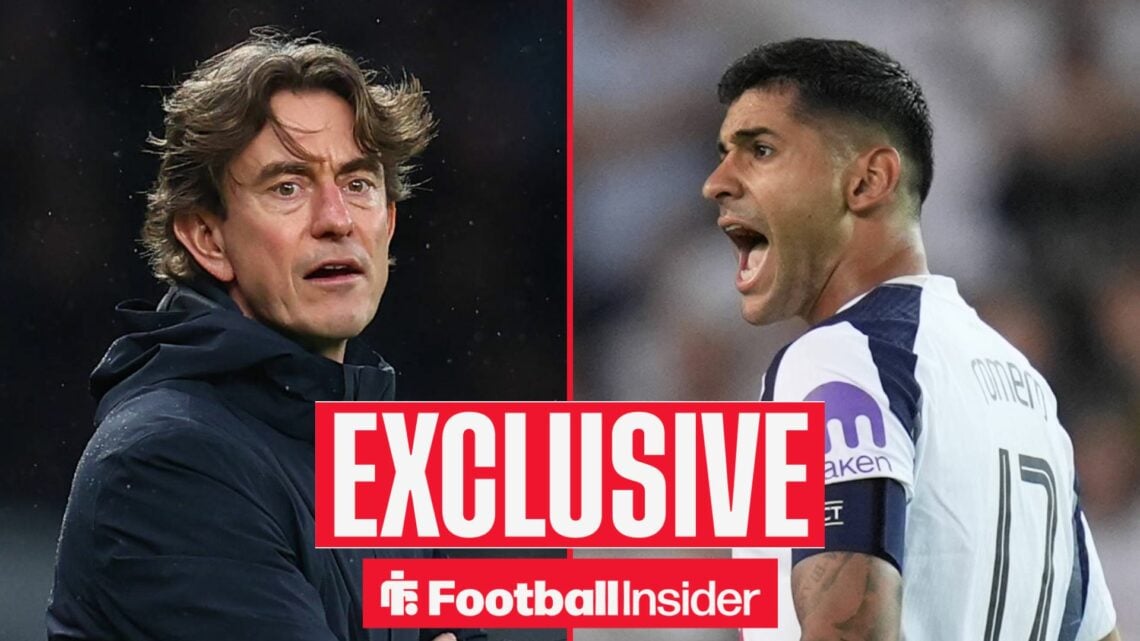 Tottenham boss Thomas Frank and Cristian Romero.