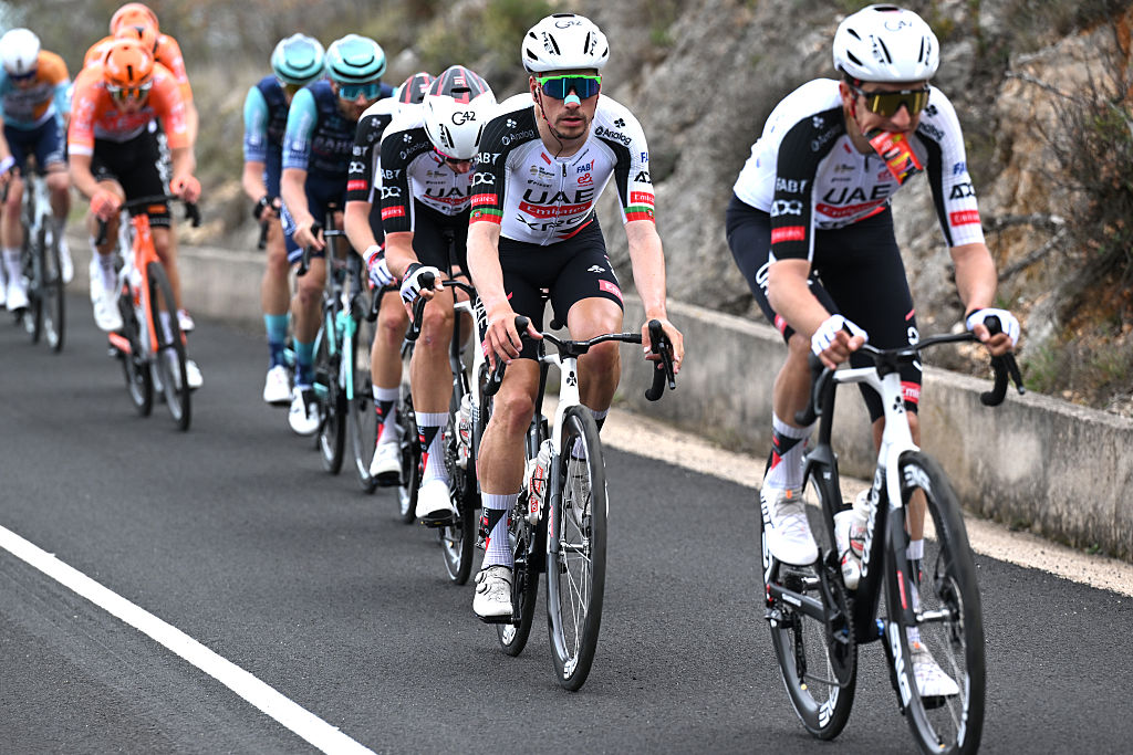 TEULADA MORAIRA, SPAIN - FEBRUARY 07: Joao Almeida of Portugal UAE Team Emirates - XRG competes during the 77th Volta Comunitat Valenciana 2026, Stage 4 a 172km stage from La Nucia to Teulada Moraira on February 07, 2026 in Teulada Moraira, Spain. (Photo by Szymon Gruchalski/Getty Images)