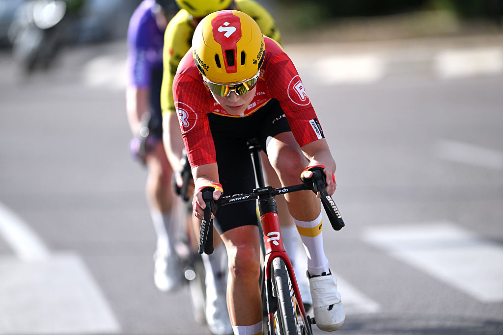VILA-REAL, SPAIN - FEBRUARY 13: Sigrid Ytterhus Haugset of Norway and Team Uno-X Mobility competes in the breakaway during the 10th Setmana Ciclista - Volta Femenina de la Comunitat Valenciana 2026, Stage 2 a 115.5km stage from Vila-Real to Vila-Real on February 13, 2026 in Vila-Real, Spain. (Photo by Szymon Gruchalski/Getty Images)
