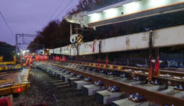 Installing points at the new Cambridge South Station. // Credit: Network Rail