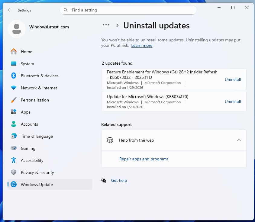 Windows 11 26H2 update