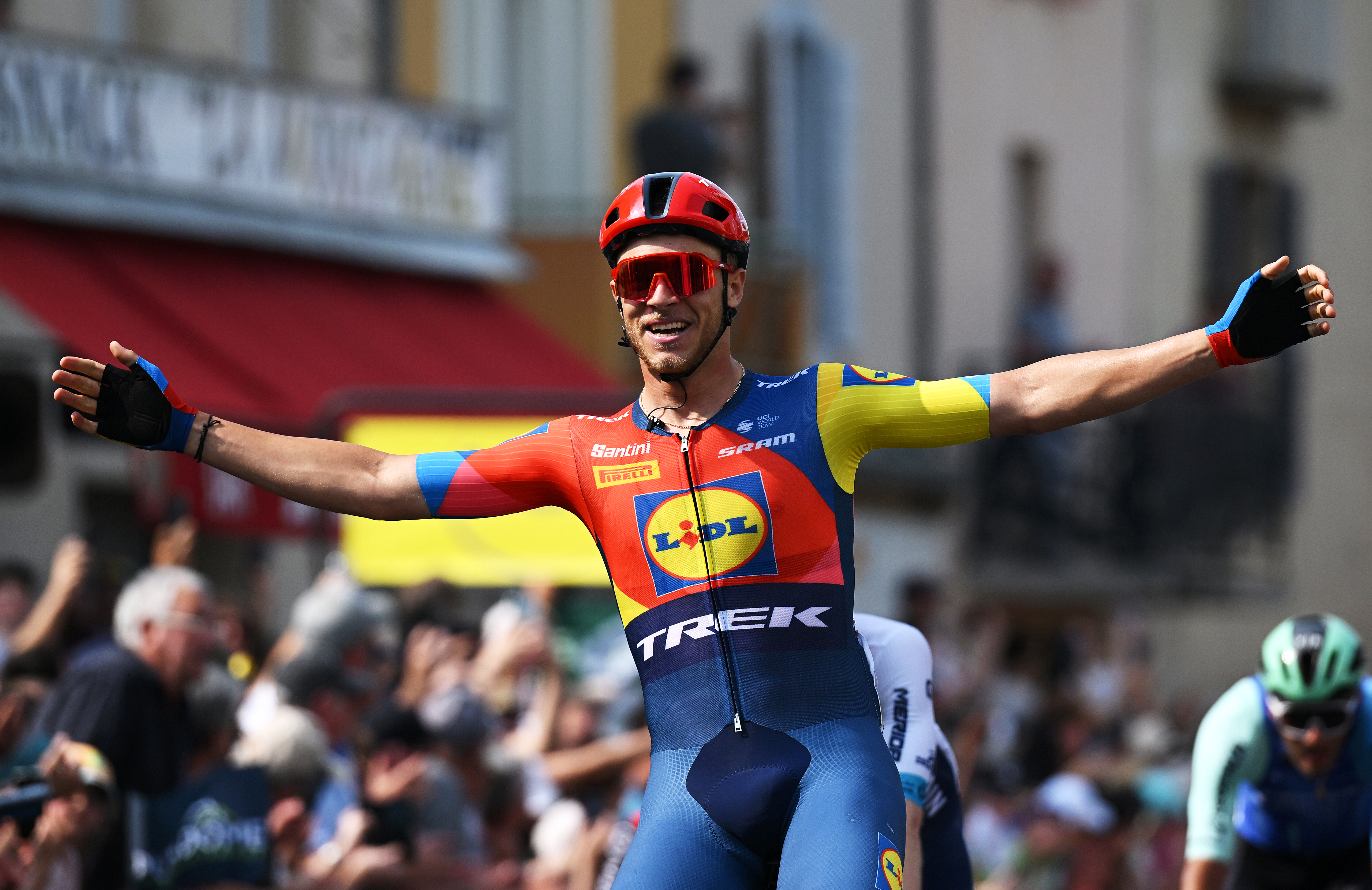 Jonathan Milan of Lidl-Trek celebrates