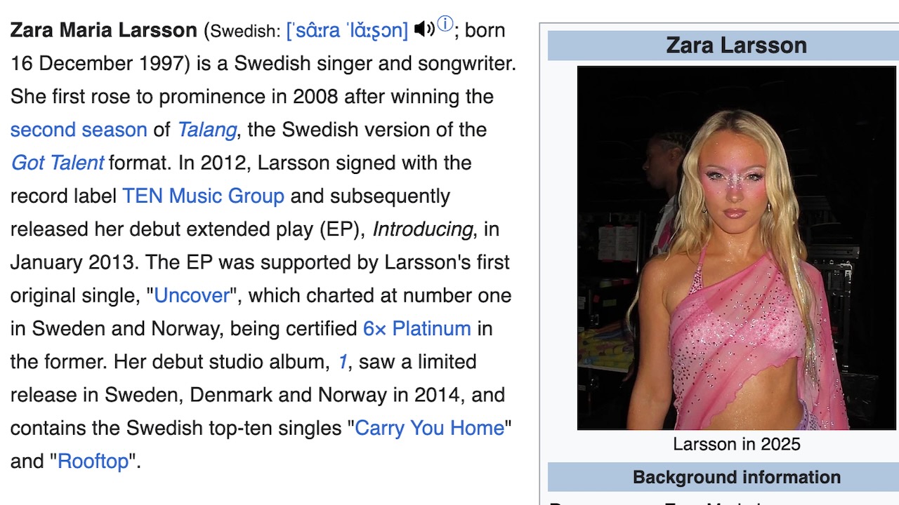 Zara Larsson Battles Wikipedia Editor over Photo Choice