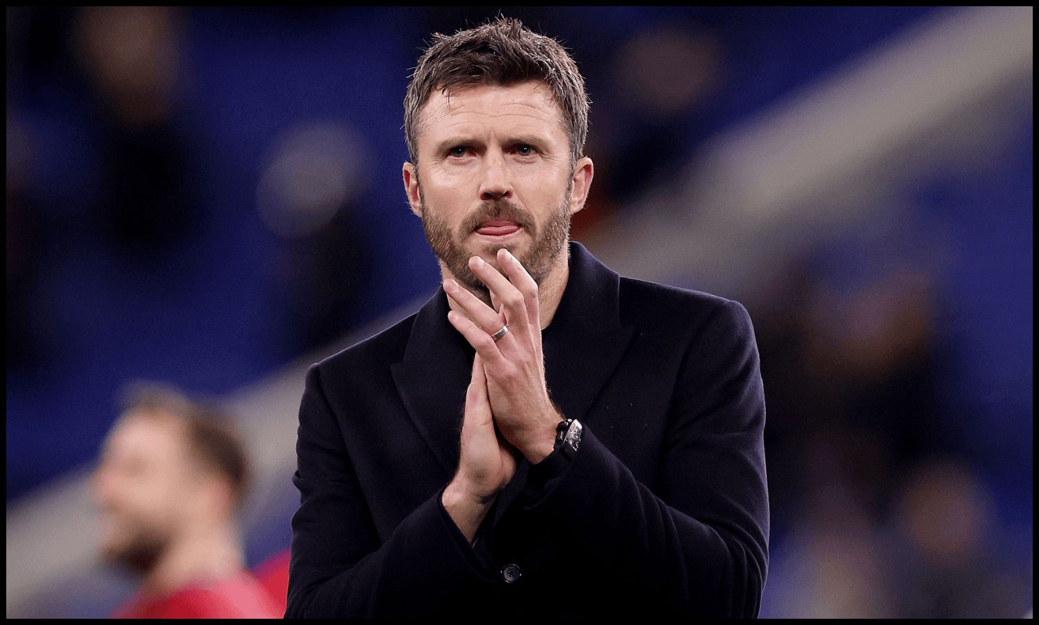 Michael Carrick applauds the Man United fans after beating Everton.