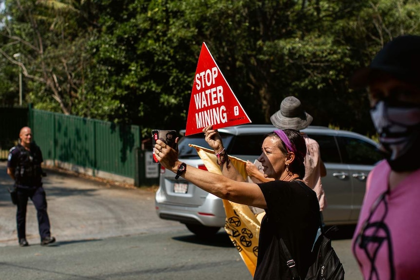 People protesting in a rainforest area