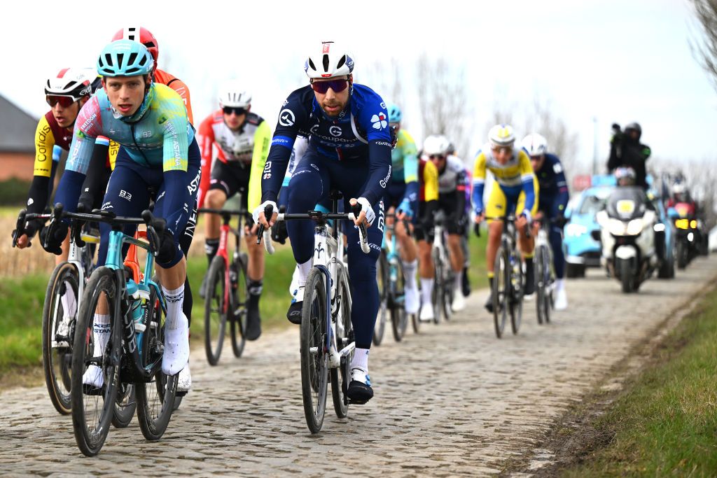 NINOVE, BELGIUM - MARCH 01: Clement Russo of France and Team Groupama-FDJ competes during the 80th Omloop Het Nieuwsblad 2025 - Men&amp;apos;s Elite a 197km one day race from Ghent to Ninove / #UCIWWT / on March 01, 2025 in Ninove, Belgium. (Photo by Luc Claessen/Getty Images)