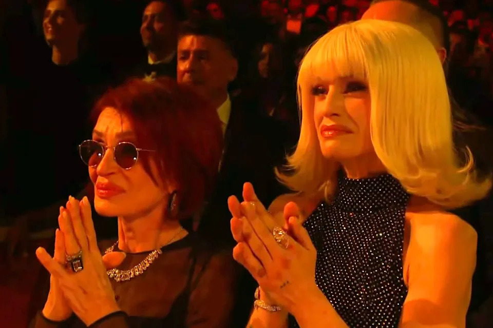 Sharon and Kelly Osbourne watch the Grammys tribute to Ozzy Osbourne CBS