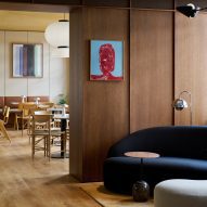 Wood-panelled lobby at Copenhagen hotel