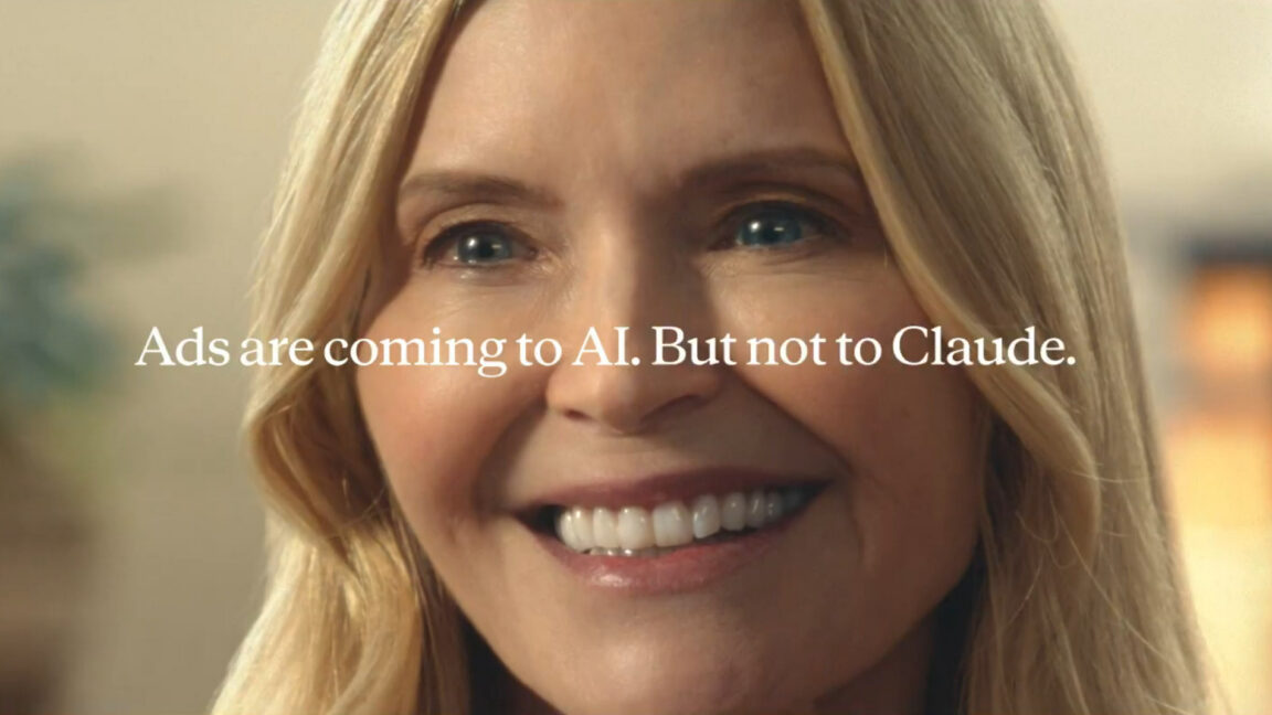 A screenshot of one of the new Anthropic ads featuring the tagline, "Ads are coming to AI. But not to Claude."