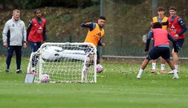 Alex Oxlade-Chamberlain attends a training session of Arsenal FC