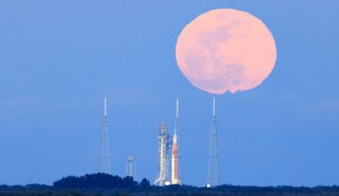 Full Moon rises over NASA's Artemis II rocket. Photographers capture perfect picture of human endeavour