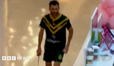 Joel Cauchi pictured holding a knife inside the shopping centre