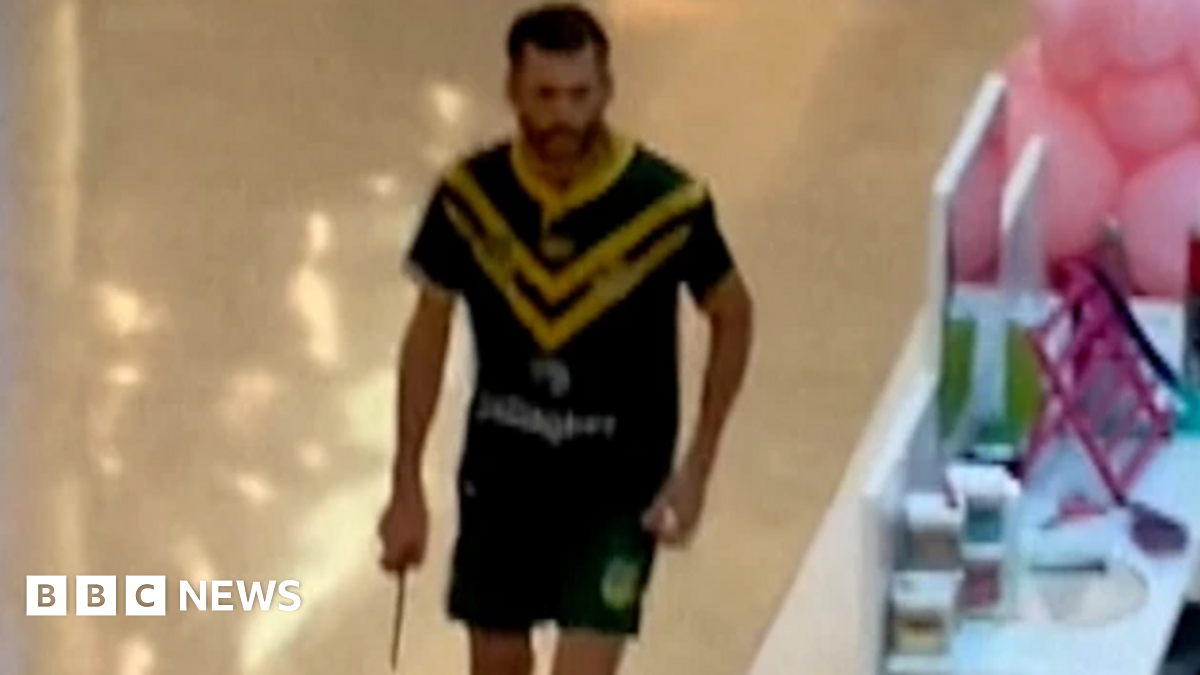 Joel Cauchi pictured holding a knife inside the shopping centre