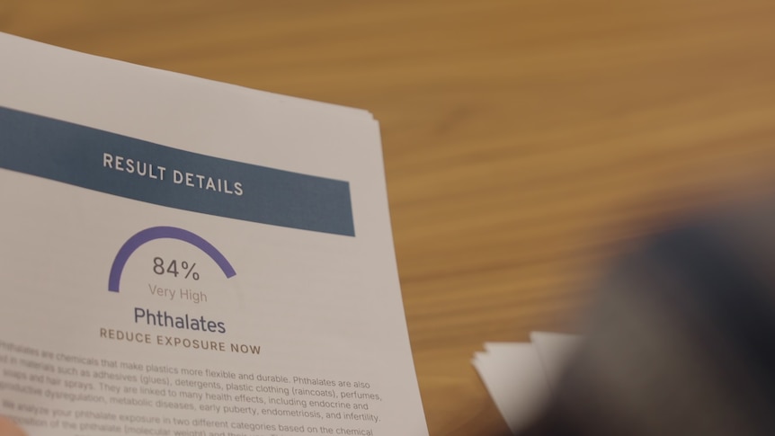 Test results showing 84 per cent. A circular graph on a white piece of paper