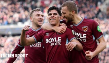 West Ham players in jubiliant mood