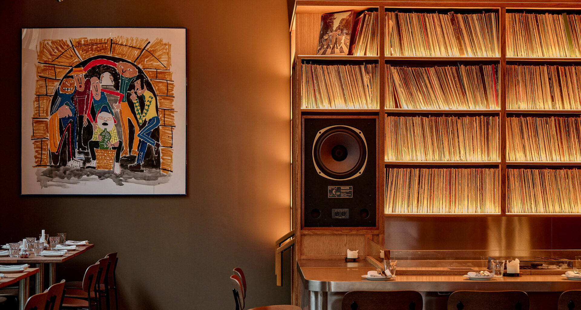 Backlit shelving with vinyl records