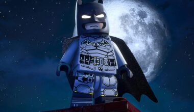 Lego Batman appears on a rooftop.