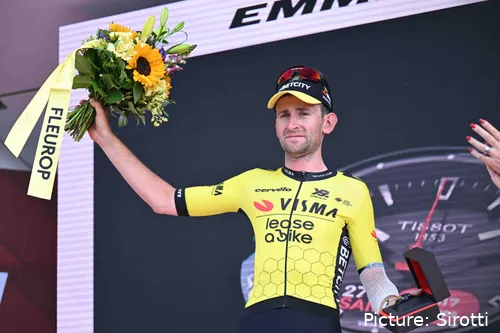 Tiesj Benoot on the podium in 2025