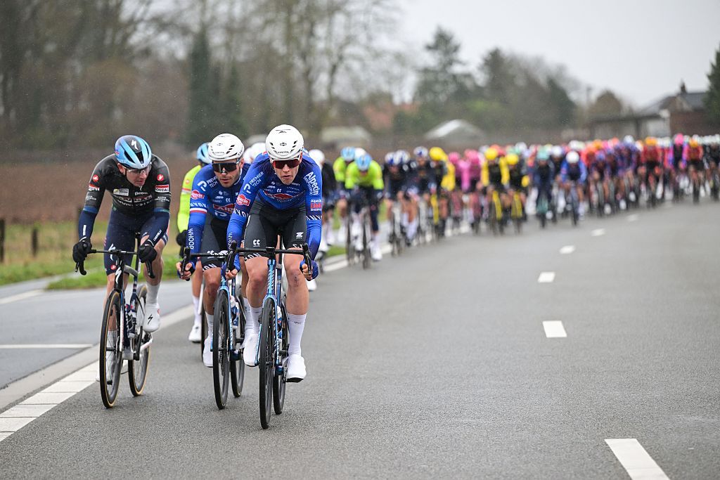 Belgian Lennert Belmans of Alpecin-Premier Tech pictured in action during the 81st edition of the men's one-day cycling race Omloop Het Nieuwsblad (UCI World Tour), the opening race of the Flemish one-day classics season, 207,6 km from Gent to Ninove, Saturday 28 February 2026. BELGA PHOTO DAVID PINTENS (Photo by DAVID PINTENS / BELGA MAG / Belga via AFP)