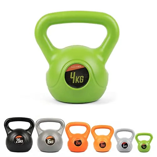 Phoenix Fitness Vinyl Kettlebell - Heavy Weight Kettle Bell for Home Gym Workout Equipment Strength Fitness Pilates Weight Training - Green 4kg